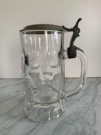 Bierpul Glas met zilver of tinnen deksel Antiek Vintage Broc, Antiek en Kunst, Ophalen of Verzenden
