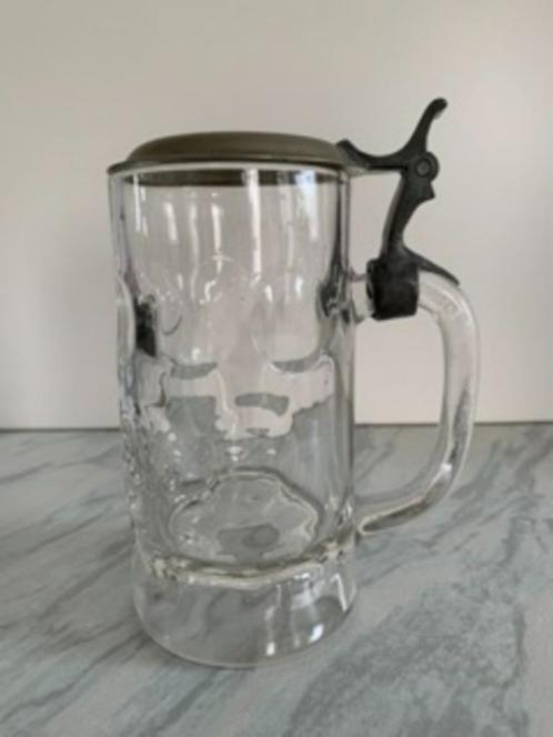 Bierpul Glas met zilver of tinnen deksel Antiek Vintage Broc, Antiek en Kunst, Antiek | Glas en Kristal, Ophalen of Verzenden