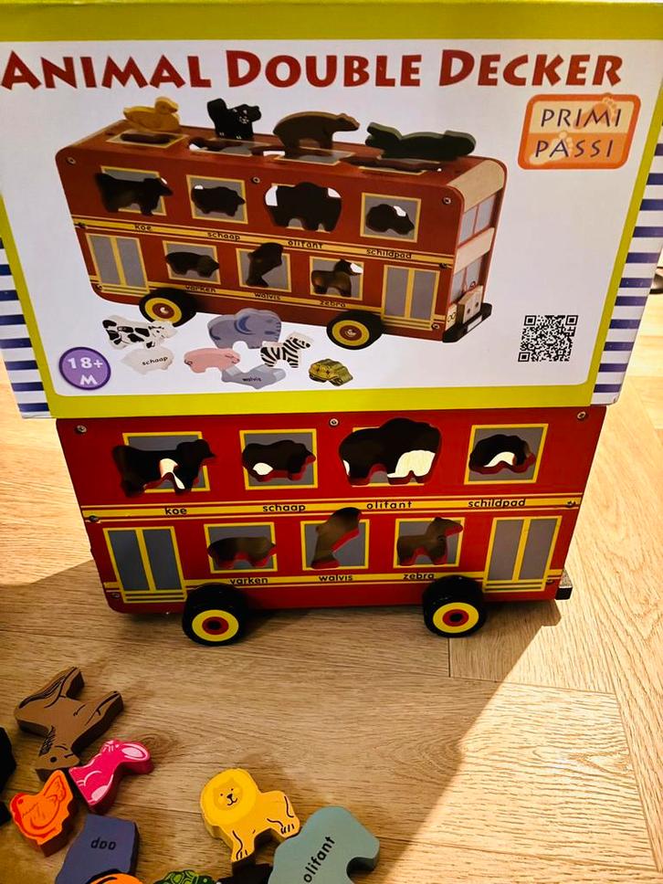 Houten dubbeldekker - vormenstoof en educatief speelgoed, Kinderen en Baby's, Speelgoed | Educatief en Creatief, Zo goed als nieuw