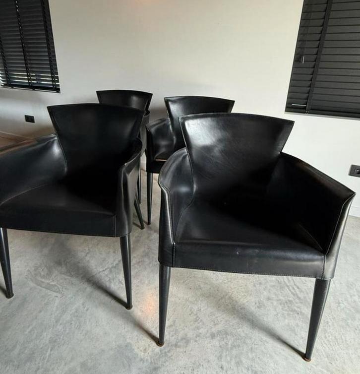 4 mooie vintage lederen stoelen, Huis en Inrichting, Stoelen, Zo goed als nieuw, Vier, Leer, Zwart, Ophalen of Verzenden