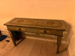 Groene antieke sidetable (48bx138lx79h), Huis en Inrichting, Tafels | Sidetables, Gebruikt, 100 tot 150 cm, Ophalen of Verzenden