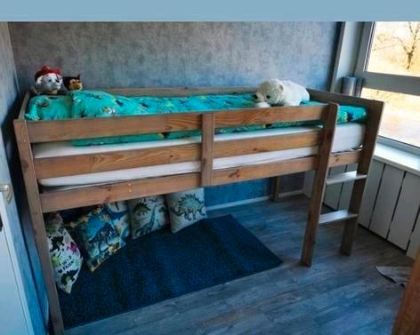 Halfhoogslaper 90x200 Greywash, Kinderen en Baby's, Kinderkamer | Bedden, Gebruikt, 180 cm of meer, 85 tot 100 cm, Hoogslaper of Stapelbed