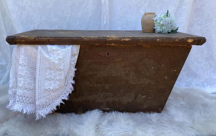 Brocante grote oude houten kist, Huis en Inrichting, Woonaccessoires | Kisten, Gebruikt, Minder dan 50 cm, 75 tot 100 cm, Minder dan 50 cm