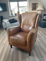 Zwaar blank leren fauteuil, Huis en Inrichting, Fauteuils, Ophalen, Zo goed als nieuw, 75 tot 100 cm, 50 tot 75 cm