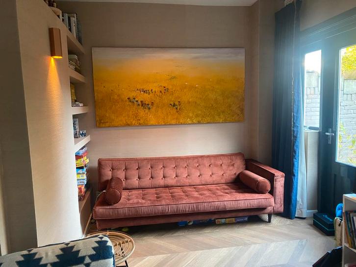 3-zitbank Dolly met twee rolkussens extra, Huis en Inrichting, Banken | Bankstellen, Zo goed als nieuw, Rechte bank, Driepersoons