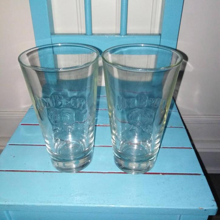 Jim Beam whiskey longdrinkglazen met 'handtekening' 2 stuks, Verzamelen, Glas en Borrelglaasjes, Zo goed als nieuw, Overige typen