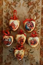 6 Prachtige! vintage kerstballen - hartjes, Diversen, Kerst, Ophalen of Verzenden