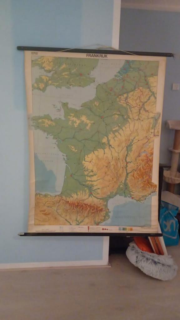 Schoolplaat Frankrijk - Vintage Wandkaart, Antiek en Kunst, Antiek | Schoolplaten, Aardrijkskunde, Ophalen of Verzenden