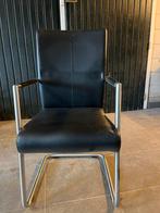 Zwarte leren stoel met armleuningen, Huis en Inrichting, Stoelen, Zwart, Leer, Ophalen of Verzenden, Zo goed als nieuw
