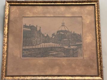Gesigneerde ets van Marius Janssen – Amsterdam, Stroo Markt beschikbaar voor biedingen