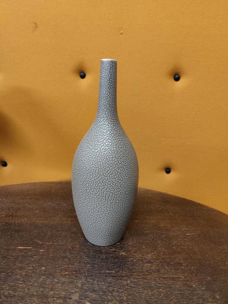 Moderne Flesvaas Grijs met Uniek Craquelé Textuur, Huis en Inrichting, Woonaccessoires | Vazen, Zo goed als nieuw, Overige kleuren
