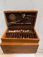 Bestek dozen messing bestek met teak bestekdozen koper goud, Ophalen, Overige materialen, Nieuw, Nvt