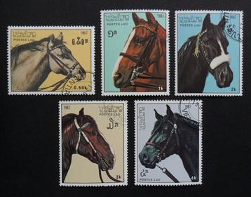 Laos - paarden - 5 mooie grote zegels uit 1987 beschikbaar voor biedingen