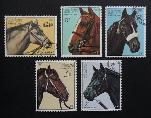 Laos - paarden - 5 mooie grote zegels uit 1987, Postzegels en Munten, Postzegels | Thematische zegels, Gestempeld, Dier of Natuur