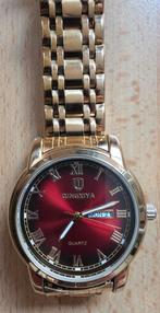 Luxe QINGXIYA horloge, Goud met Rode Wijzerplaat, Overige merken, Ophalen of Verzenden, Zo goed als nieuw, Android