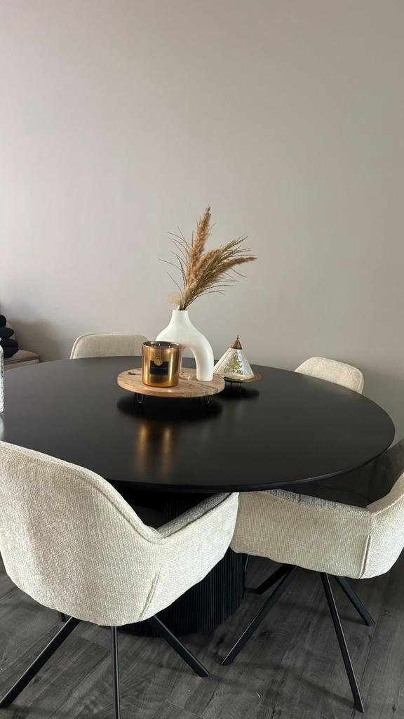 Eet tafel rond Japandi style, Huis en Inrichting, Tafels | Eettafels, Zo goed als nieuw, 150 tot 200 cm, Vijf personen of meer