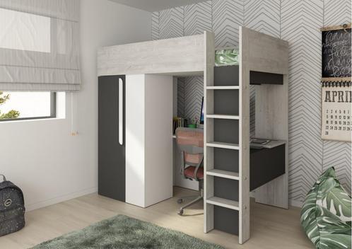 Studio 1809 hoogslaper met bureau en kast  - 90x200 - Antrac, Huis en Inrichting, Slaapkamer | Stapelbedden en Hoogslapers