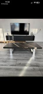 Salon & eetafel donkerbruin, Huis en Inrichting, Tafels | Salontafels, Ophalen, Gebruikt, 100 tot 150 cm, Vierkant