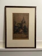 Driesten, Arend Jan van  ( 1878-1969) ets kerktoren, Ophalen of Verzenden