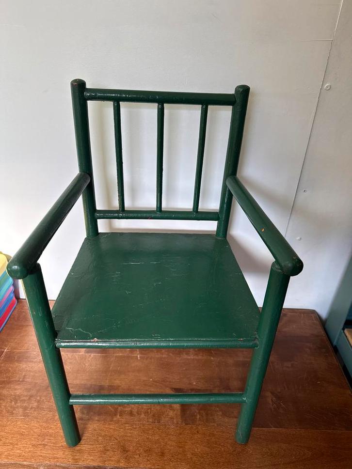 Vintage Kinderstoel - Groen Hout, Huis en Inrichting, Stoelen, Gebruikt, Eén, Hout, Overige kleuren, Ophalen of Verzenden