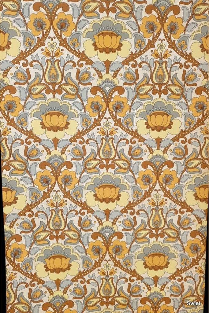 4985 morris jugendstil bloemen zand groen  retro 70s swiet, Huis en Inrichting, Stoffering | Behang, Groen, 25 tot 50 m², Verzenden