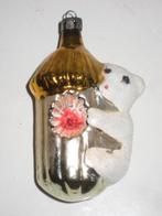 Oude zilveren kerstbal van glas met ijsbeer, Ophalen of Verzenden, Zo goed als nieuw