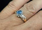 Vintage bi-color ring met edelsteen saffier en diamant. 2025, 18 tot 19, Blauw, ., Nieuw