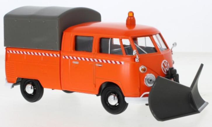 VW T1 Doka PickUp met Huif & Sneeuwschuiver., Hobby en Vrije tijd, Modelauto's | 1:24, Nieuw, Bus of Vrachtwagen, Motormax, Ophalen of Verzenden