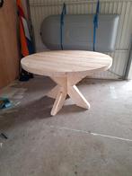 Mooie ronde steigerhouten tafel met dubbele x poot, Huis en Inrichting, Tafels | Eettafels, Ophalen, Rond, Nieuw, 100 tot 150 cm