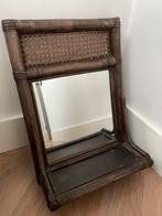 Bruin rotan spiegel met plateau vintage retro riet rieten, Ophalen of Verzenden