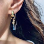 Oorbellen natuurlijke kristal regenboog verguld 14K goud, Met kristal, Hangers, Blauw, Nieuw