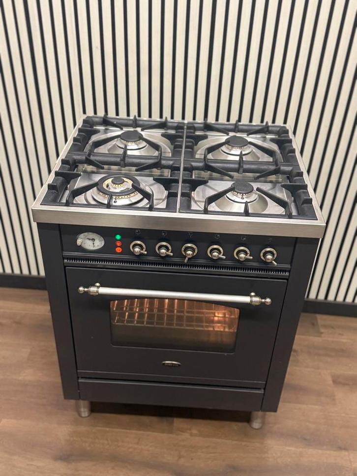 Luxe Nostalgische Boretti Fornuis 4 pits antraciet 70x60 cm, Witgoed en Apparatuur, Fornuizen, Zo goed als nieuw, Vrijstaand, Gas