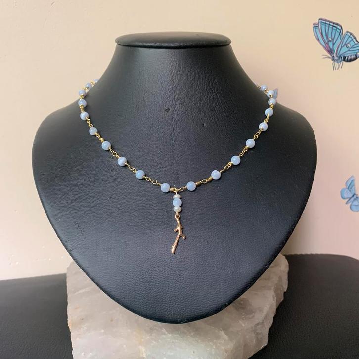 Chalcedoon zelfvertrouwen inzicht harmonie geluk SALE, Sieraden, Tassen en Uiterlijk, Kettingen, Nieuw, Steen of Mineraal, Blauw