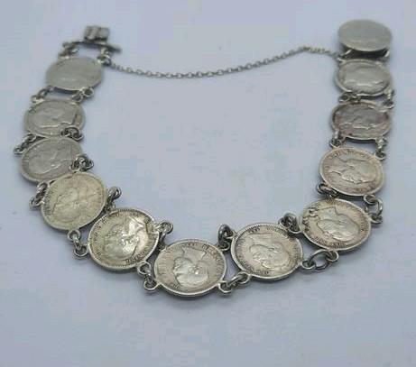 Zilveren Stuiver Armband Willem 3 (1850-1969), Sieraden, Tassen en Uiterlijk, Armbanden, Zo goed als nieuw, Zilver, Zilver, Met bedels of kralen