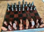 Antiek Houten Schaakspel met Handgesneden Stukken, Ophalen of Verzenden