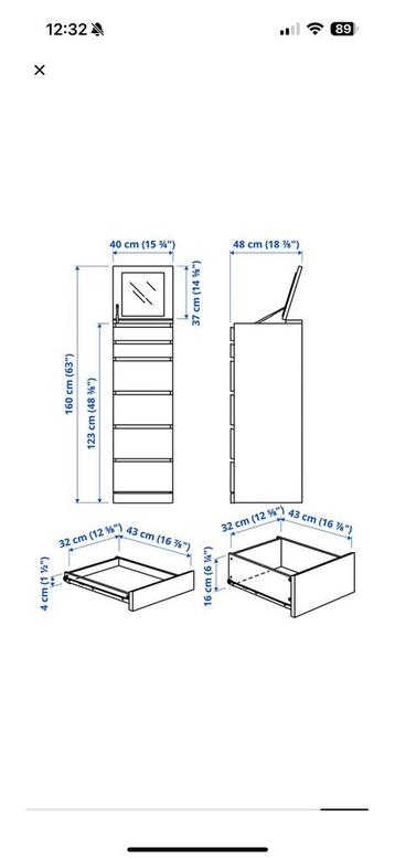 Ikea Malm ladekast 6 lades wit / spiegelglas - afbeelding 4