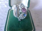 Mooie Zilveren Ring met Parel - Robijn - Maansteen, Sieraden, Tassen en Uiterlijk, Antieke sieraden, Verzenden, Zilver, Ring, Met edelsteen