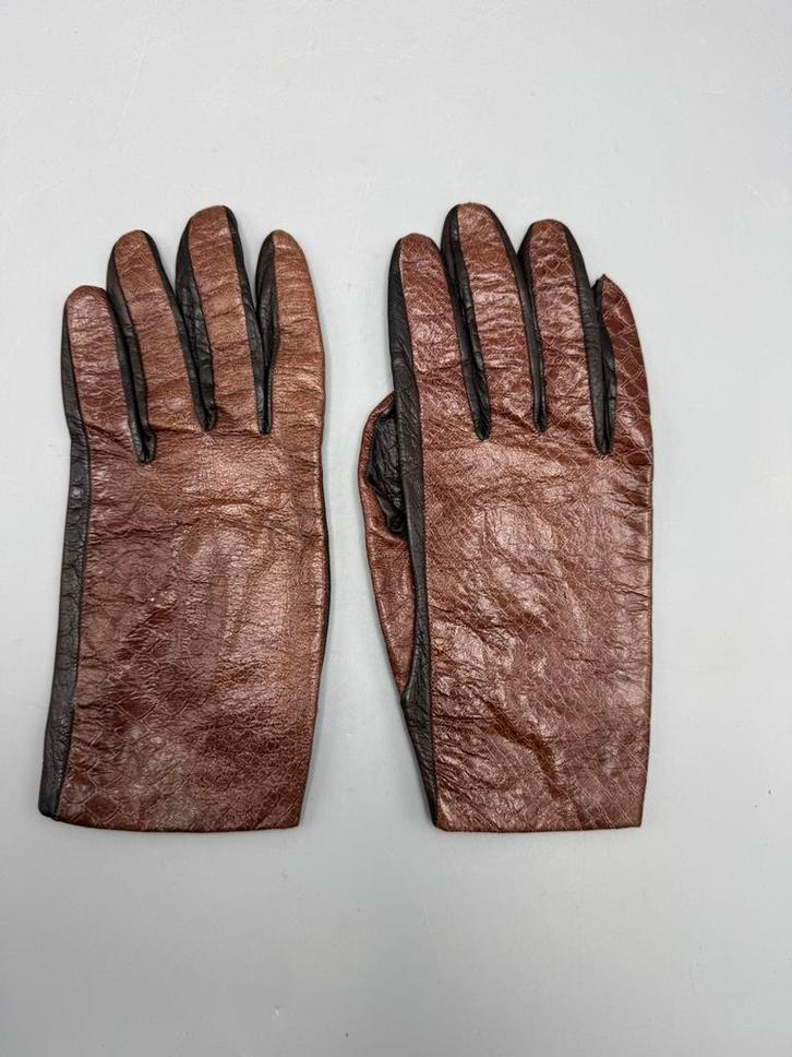 Dameshandschoenen Bruin/Zwart Real Bemberg Lining Jaren ’50, Antiek en Kunst, Antiek | Kleding en Accessoires, Ophalen of Verzenden
