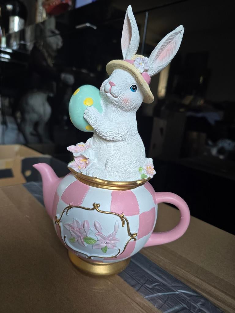 Schattig Konijnenbeeld op Theepot - Paasdecoratie, Ophalen of Verzenden, Nieuw