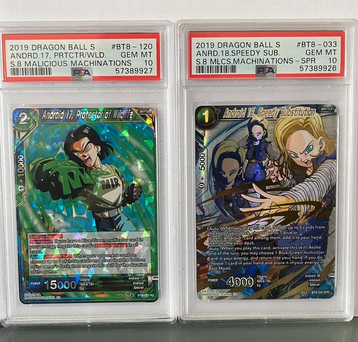 Dragonball S 2x PSA 10 android 17 & android 18 SPR, Hobby en Vrije tijd, Verzamelkaartspellen | Pokémon, Nieuw, Meerdere kaarten