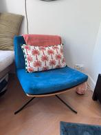 Moderne Designer Fauteuil/Stoel Blauw Fluweel & Houtfinee, Huis en Inrichting, Stoelen, Ophalen, Blauw, Zo goed als nieuw, Eén