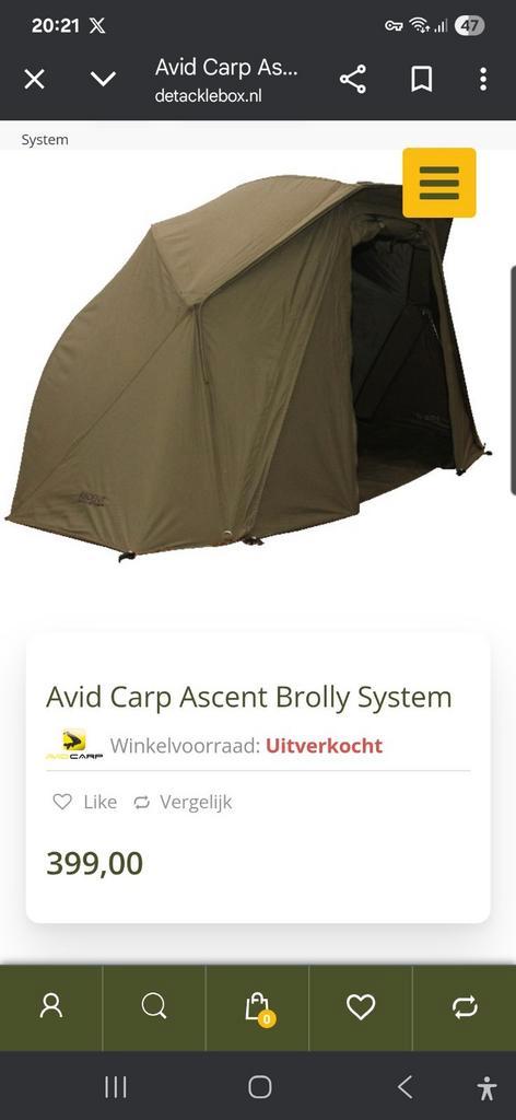 Avid Carp Ascent Brolly System, Watersport en Boten, Hengelsport | Karpervissen, Zo goed als nieuw, Overige typen, Ophalen