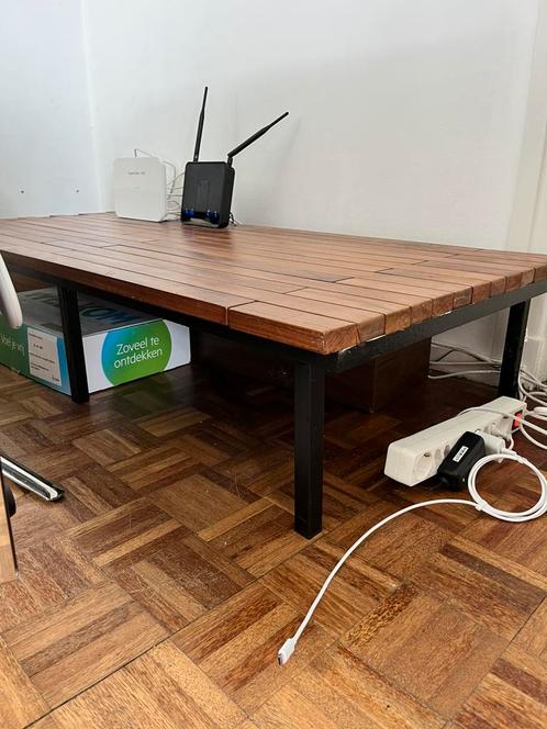 Lage lattenbanken van teakhout, Huis en Inrichting, Banken | Voetenbanken en Poefen, 125 cm of meer, Rechthoekig, Ophalen of Verzenden