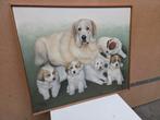 Origineel gesigneerd schilderij moederhond met puppy's, Antiek en Kunst, Kunst | Schilderijen | Klassiek, Ophalen of Verzenden