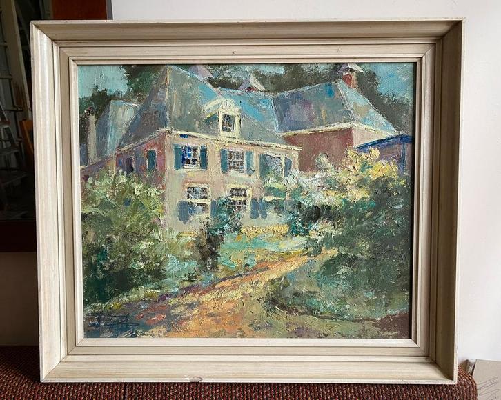Schilderij van een landhuis, Antiek en Kunst, Kunst | Schilderijen | Klassiek, Ophalen of Verzenden