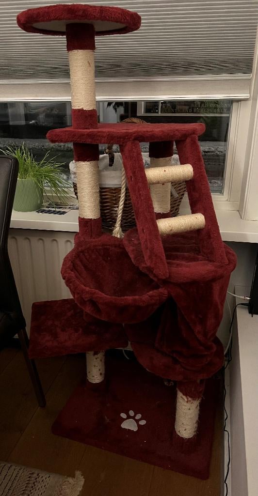 Katten krabpaal (toren) - bordeauxrood, Dieren en Toebehoren, Katten-accessoires, Ophalen, Gebruikt