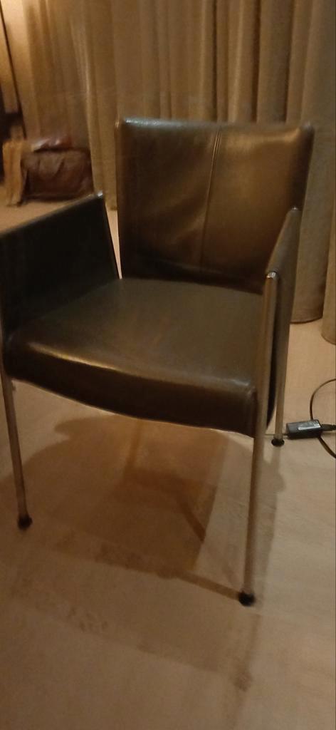 Topform leren eetstoelen antraciet, Huis en Inrichting, Stoelen, Gebruikt, Eén, Leer, Metaal, Grijs, Ophalen