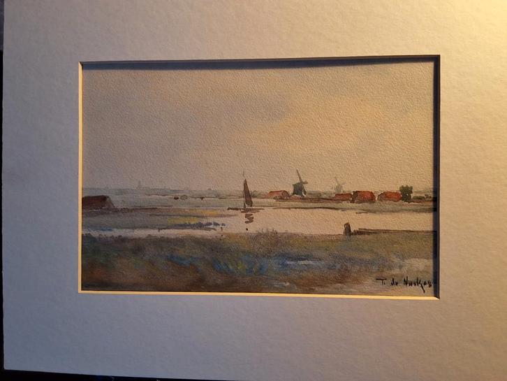 Hollands Landschap Aquarel, Antiek en Kunst, Kunst | Schilderijen | Klassiek, Ophalen of Verzenden