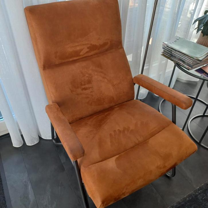 2 Cognac Microleder Fauteuil, Huis en Inrichting, Fauteuils, Zo goed als nieuw, Metaal, Stof, 50 tot 75 cm, 75 tot 100 cm, Ophalen
