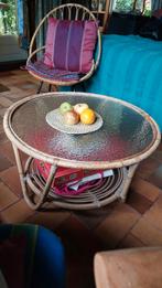 Salontafel bamboe, met glasplaat, Tuin en Terras, Tuinsets en Loungesets, Ophalen of Verzenden, Gebruikt, Overige materialen